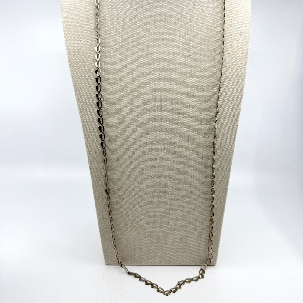 Long Silver Tone Heart Link Chain Necklace Romantic Boho Statement Layering Gift